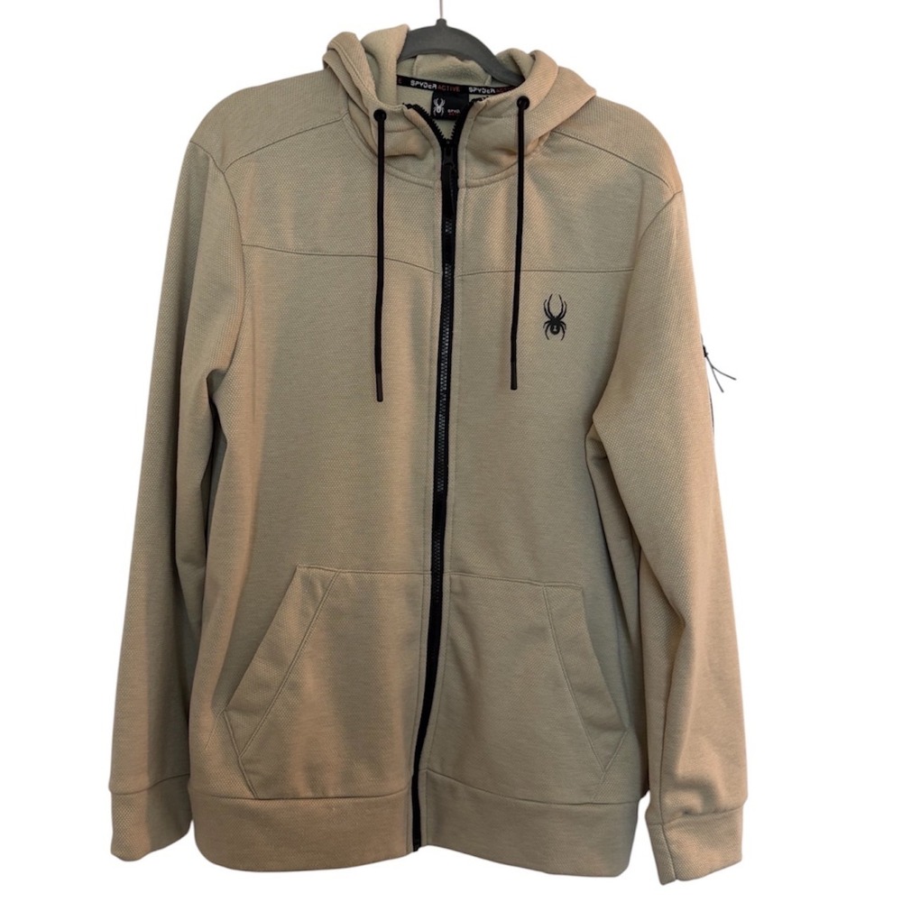 Spyder Active Mens Tan Full Zip Hoodie ProWeb Fleece Jacket Large